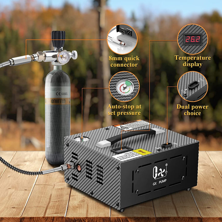 GX PUMP CS1-I with Built-in Power Apdater,Auto Stop, PCP Compressor Pump for Air Gun and Paintball/Scuba Tank - GXPUMP