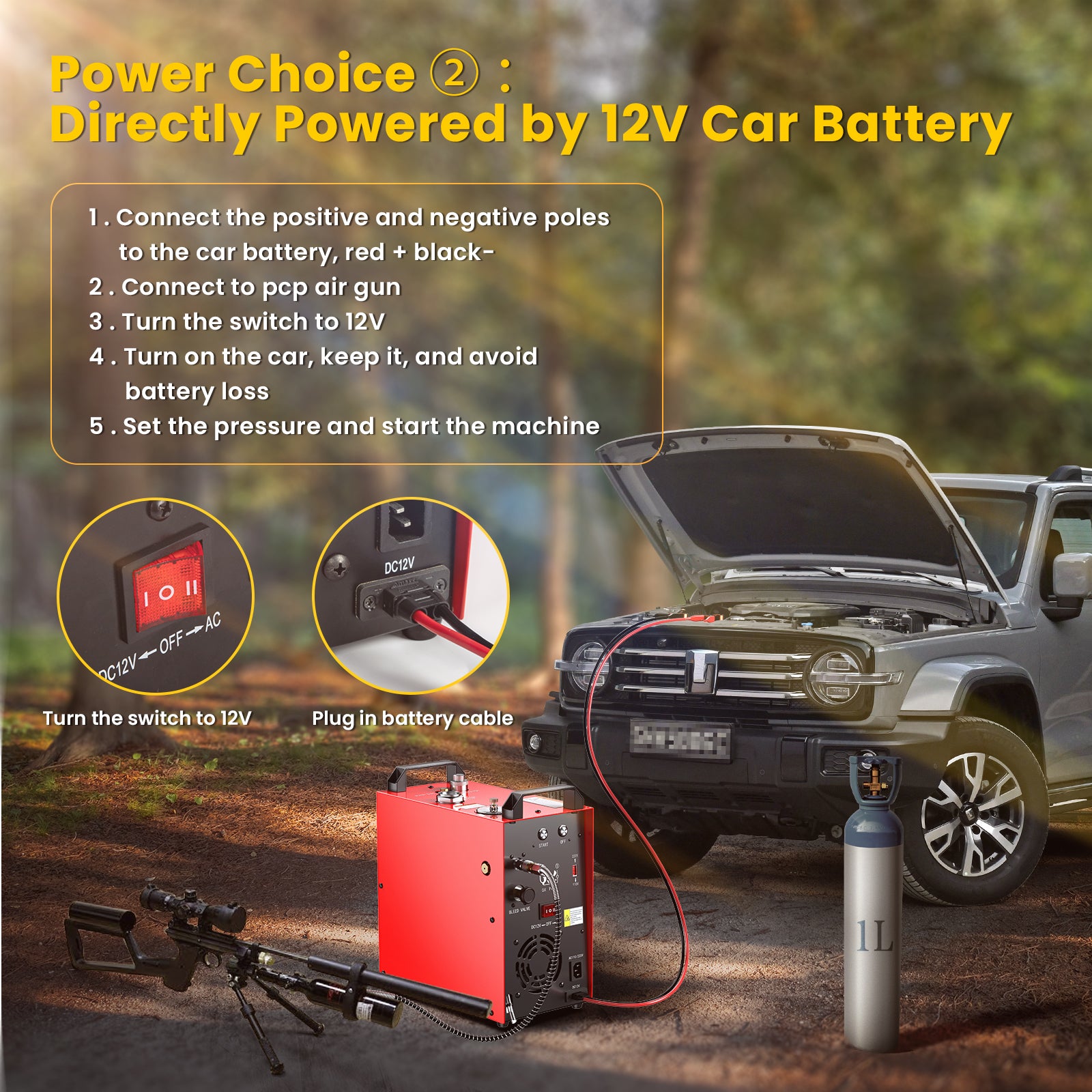 GX PUMP CS4 Portable PCP Air Compressor – Max 5800Psi/40Mpa – 12V Corded Electric